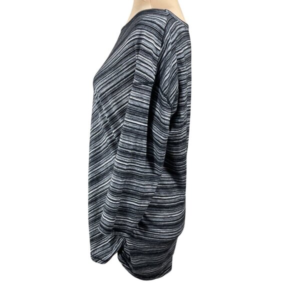 Talbots Ruched Side Top Stripe Black Stretch Cotton Blend Size M Medium - Picture 2 of 6